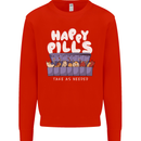 Cats Happy Pills Antidepressant Mens Sweatshirt Jumper Bright Red