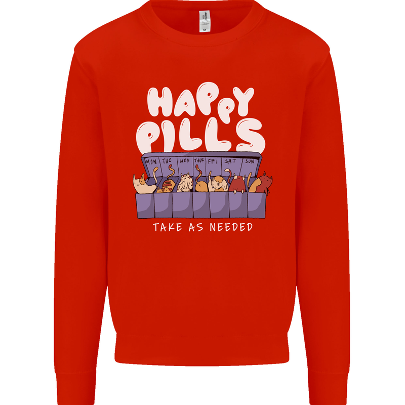 Cats Happy Pills Antidepressant Mens Sweatshirt Jumper Bright Red