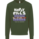 Cats Happy Pills Antidepressant Mens Sweatshirt Jumper Forest Green