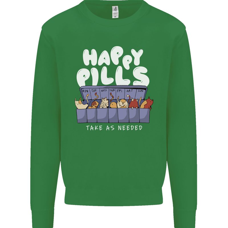 Cats Happy Pills Antidepressant Mens Sweatshirt Jumper Irish Green