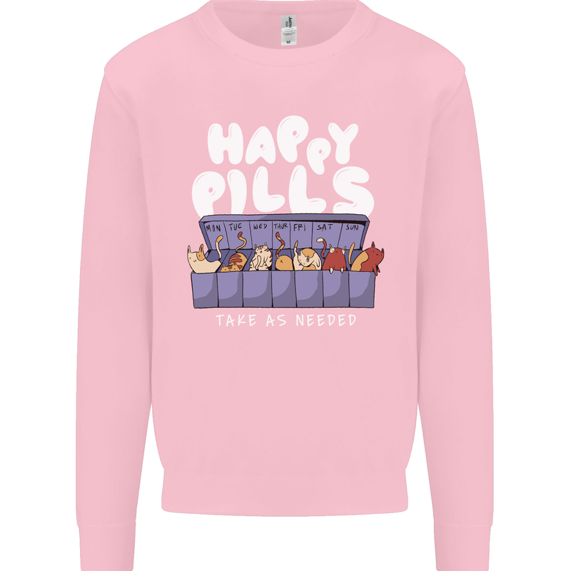 Cats Happy Pills Antidepressant Mens Sweatshirt Jumper Light Pink