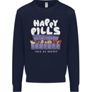 Cats Happy Pills Antidepressant Mens Sweatshirt Jumper Navy Blue