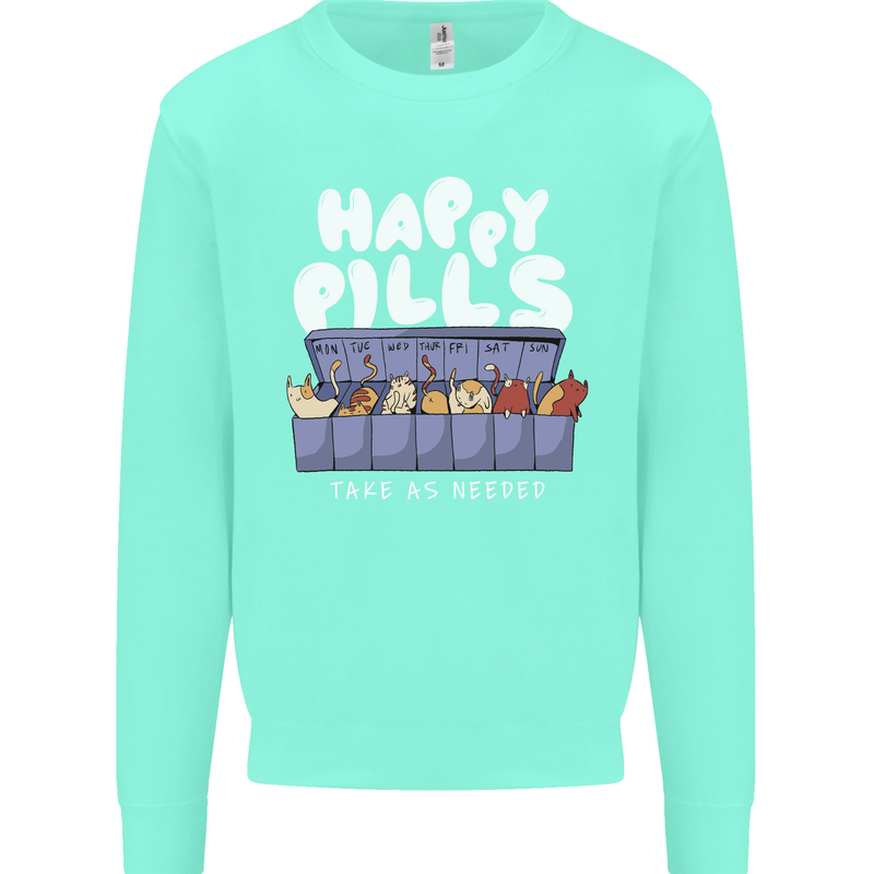 Cats Happy Pills Antidepressant Mens Sweatshirt Jumper Peppermint
