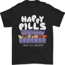 Cats Happy Pills Antidepressant Mens T-Shirt 100% Cotton Black