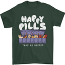 Cats Happy Pills Antidepressant Mens T-Shirt 100% Cotton Forest Green