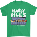 Cats Happy Pills Antidepressant Mens T-Shirt 100% Cotton Irish Green