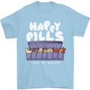 Cats Happy Pills Antidepressant Mens T-Shirt 100% Cotton Light Blue