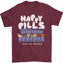 Cats Happy Pills Antidepressant Mens T-Shirt 100% Cotton Maroon