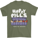 Cats Happy Pills Antidepressant Mens T-Shirt 100% Cotton Military Green