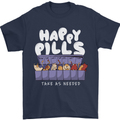 Cats Happy Pills Antidepressant Mens T-Shirt 100% Cotton Navy Blue