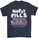 Cats Happy Pills Antidepressant Mens T-Shirt 100% Cotton Navy Blue