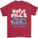 Cats Happy Pills Antidepressant Mens T-Shirt 100% Cotton Red