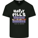 Cats Happy Pills Antidepressant Mens V-Neck Cotton T-Shirt Black