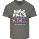 Cats Happy Pills Antidepressant Mens V-Neck Cotton T-Shirt Charcoal