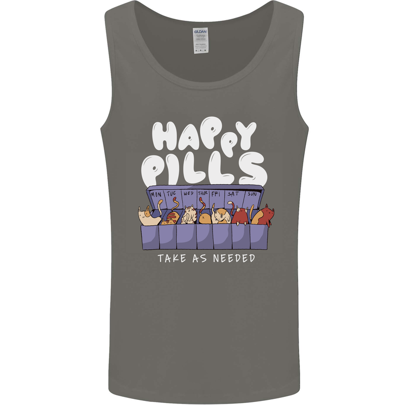 Cats Happy Pills Antidepressant Mens Vest Tank Top Charcoal