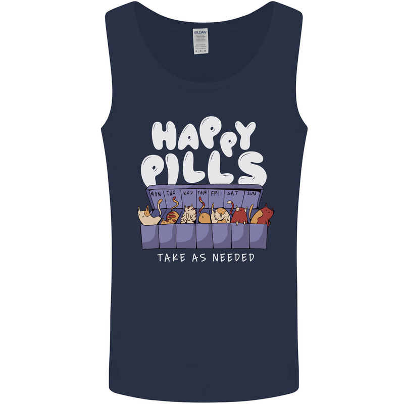 Cats Happy Pills Antidepressant Mens Vest Tank Top Navy Blue