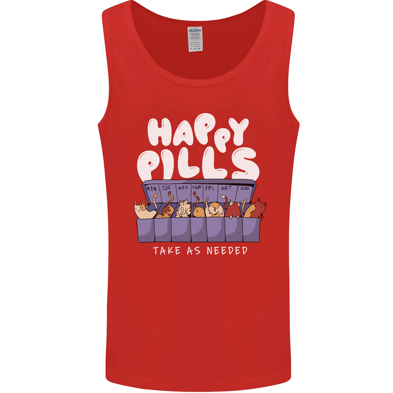 Cats Happy Pills Antidepressant Mens Vest Tank Top Red