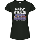 Cats Happy Pills Antidepressant Womens Petite Cut T-Shirt Black