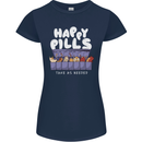 Cats Happy Pills Antidepressant Womens Petite Cut T-Shirt Navy Blue