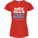 Cats Happy Pills Antidepressant Womens Petite Cut T-Shirt Red