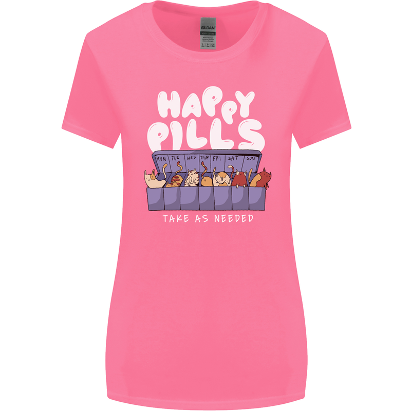 Cats Happy Pills Antidepressant Womens Wider Cut T-Shirt Azalea