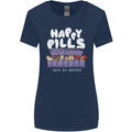 Cats Happy Pills Antidepressant Womens Wider Cut T-Shirt Navy Blue