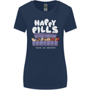 Cats Happy Pills Antidepressant Womens Wider Cut T-Shirt Navy Blue