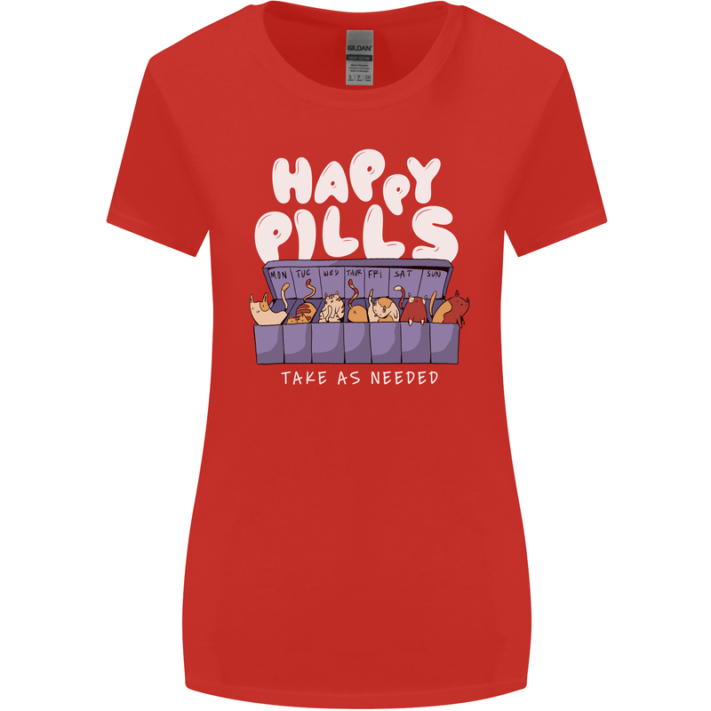 Cats Happy Pills Antidepressant Womens Wider Cut T-Shirt Red