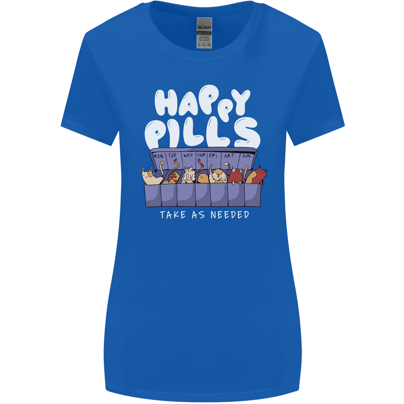 Cats Happy Pills Antidepressant Womens Wider Cut T-Shirt Royal Blue