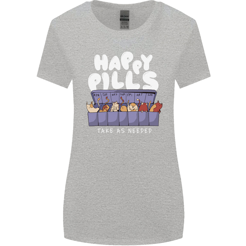 Cats Happy Pills Antidepressant Womens Wider Cut T-Shirt Sports Grey