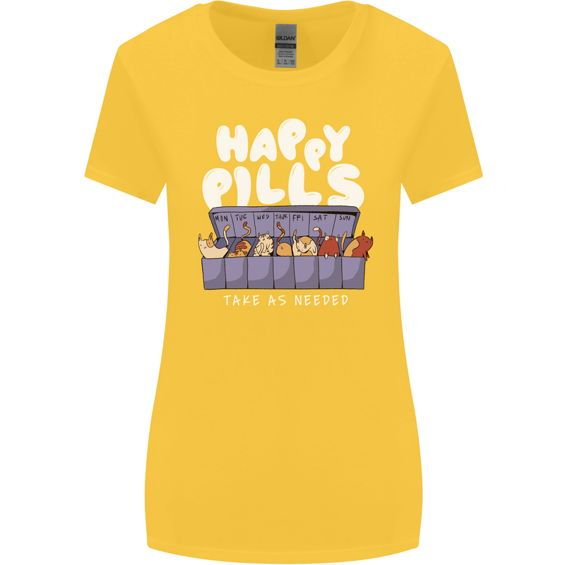 Cats Happy Pills Antidepressant Womens Wider Cut T-Shirt Yellow