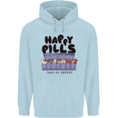 Cats Happy Pills Funny Feline Childrens Kids Hoodie Light Blue