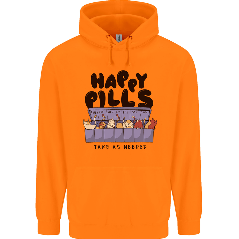 Cats Happy Pills Funny Feline Childrens Kids Hoodie Orange