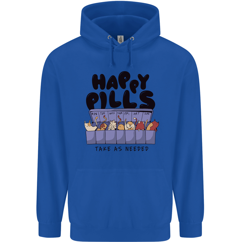 Cats Happy Pills Funny Feline Childrens Kids Hoodie Royal Blue