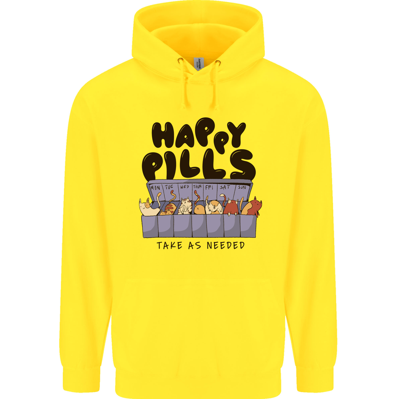 Cats Happy Pills Funny Feline Childrens Kids Hoodie Yellow