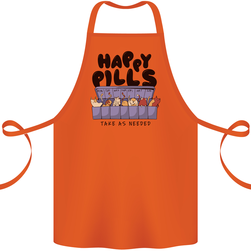 Cats Happy Pills Funny Feline Cotton Apron 100% Organic Orange