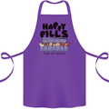 Cats Happy Pills Funny Feline Cotton Apron 100% Organic Purple