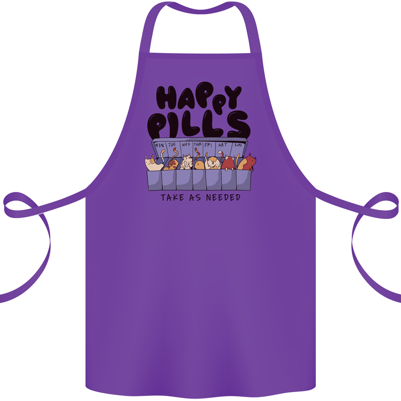 Cats Happy Pills Funny Feline Cotton Apron 100% Organic Purple