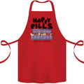Cats Happy Pills Funny Feline Cotton Apron 100% Organic Red