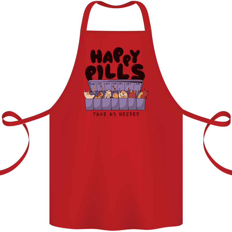 Cats Happy Pills Funny Feline Cotton Apron 100% Organic Red