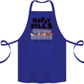 Cats Happy Pills Funny Feline Cotton Apron 100% Organic Royal Blue