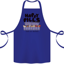 Cats Happy Pills Funny Feline Cotton Apron 100% Organic Royal Blue