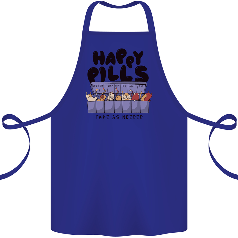 Cats Happy Pills Funny Feline Cotton Apron 100% Organic Royal Blue