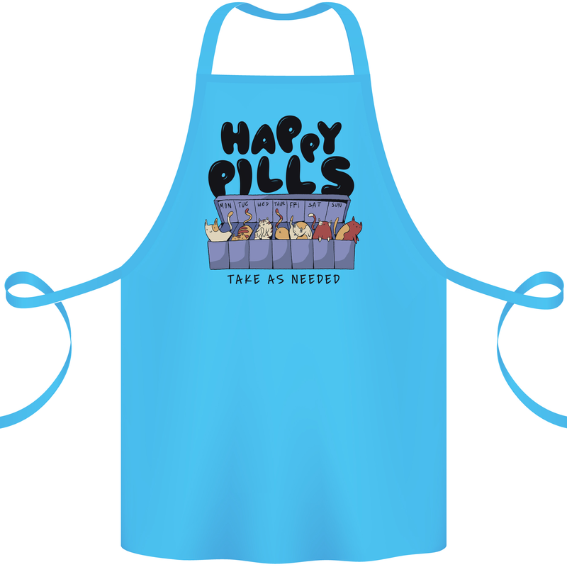 Cats Happy Pills Funny Feline Cotton Apron 100% Organic Turquoise