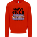 Cats Happy Pills Funny Feline Kids Sweatshirt Jumper Bright Red