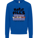 Cats Happy Pills Funny Feline Kids Sweatshirt Jumper Royal Blue