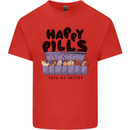 Cats Happy Pills Funny Feline Kids T-Shirt Childrens Red