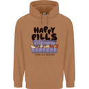 Cats Happy Pills Funny Feline Mens 80% Cotton Hoodie Caramel Latte