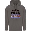 Cats Happy Pills Funny Feline Mens 80% Cotton Hoodie Charcoal