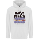 Cats Happy Pills Funny Feline Mens 80% Cotton Hoodie White